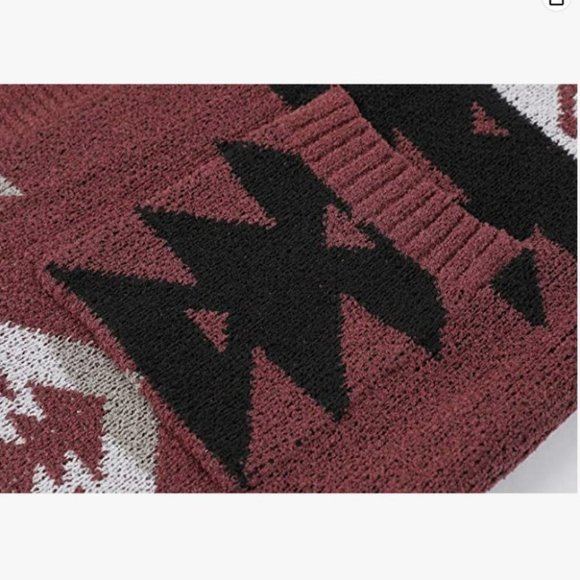 Boho Tribal Aztec Open Front Loose Slouchy Long Sleeve Sweater Cardigan - Picture 5 of 7